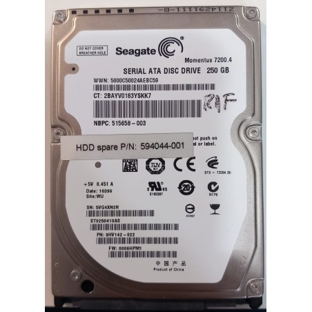Hard drive 2.5" seagate 250gb 594044-001